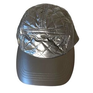 Vince Camuto Metallic Gunmetal Silver Quilted Baseball Cap NWT
